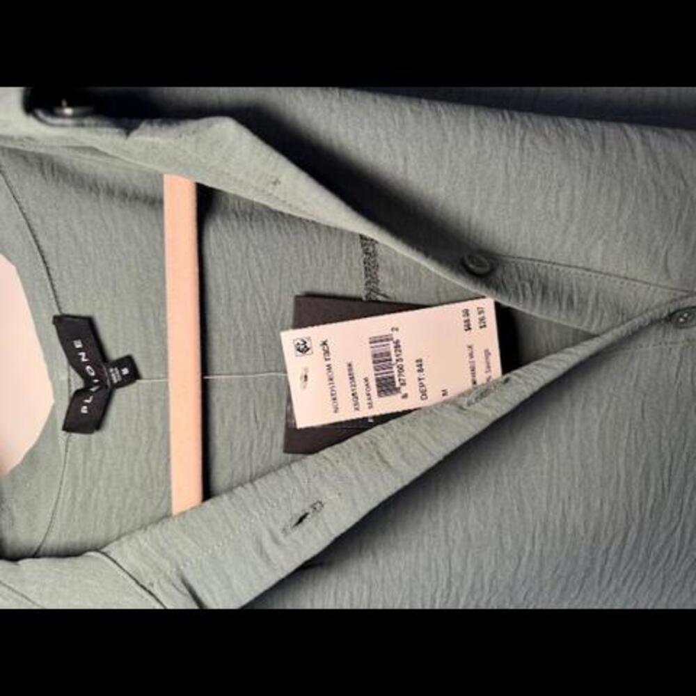 Pleione Seafoam‎ Green Ruffle Sleeve Button Front Blouse Top NWT M - Picture 2 of 6